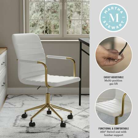Martha Stewart Taytum Upholstered Office Chair in White/Polished Brass CH-142370-WH-GLD-MS